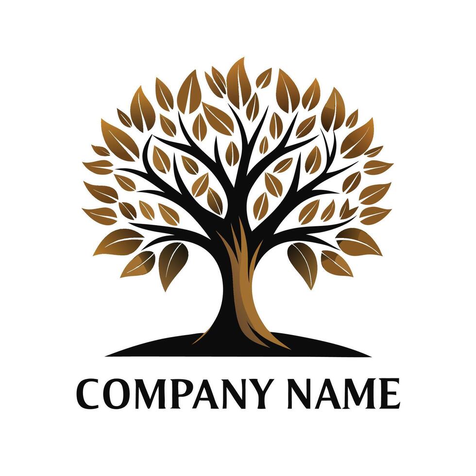 a tree logo with leaves branches white background vector