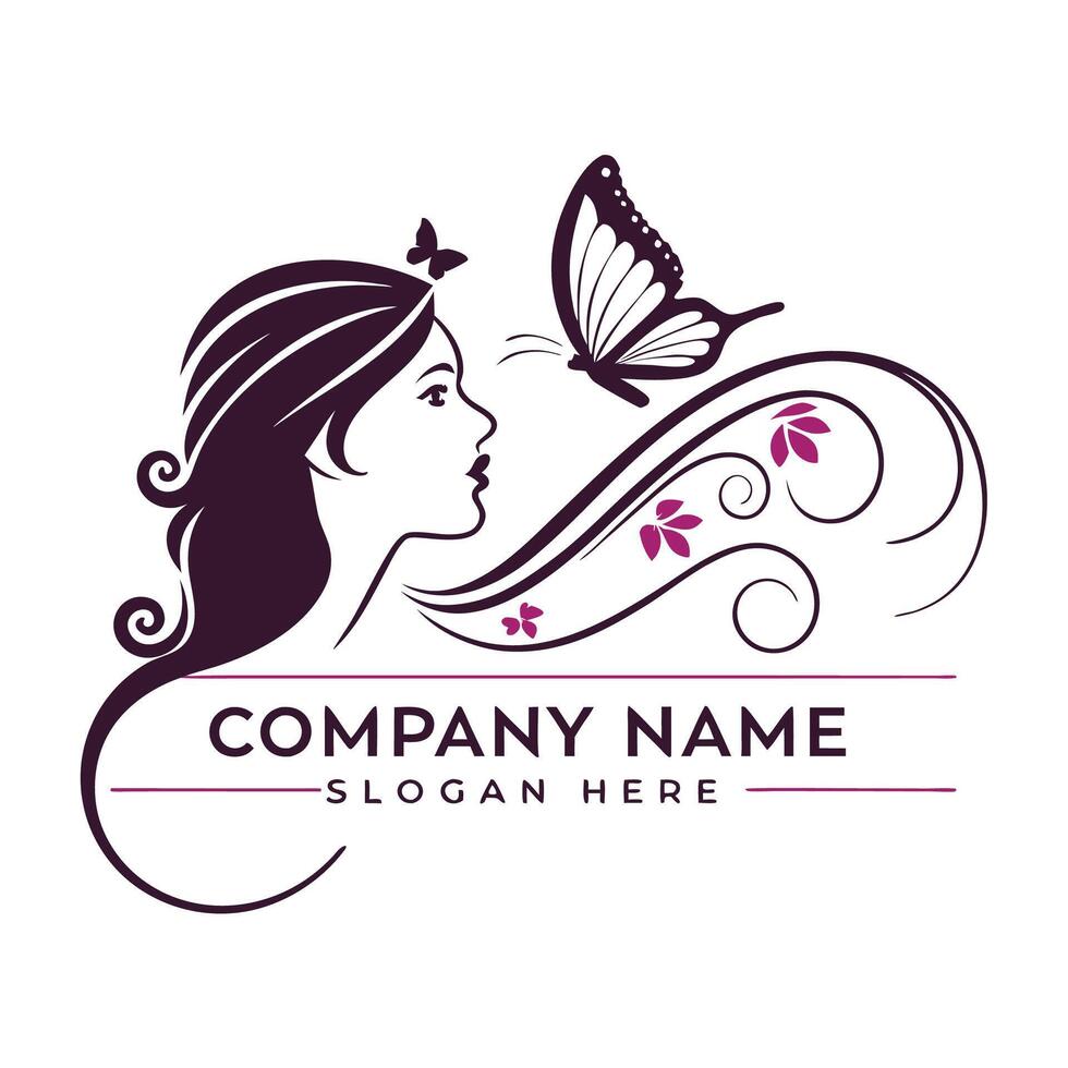 beautiful girl with butterfly logo design white background vector