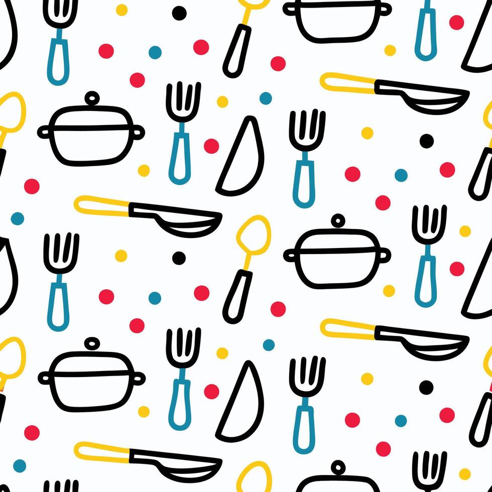 a pattern with kitchen utensils spoons white background vector