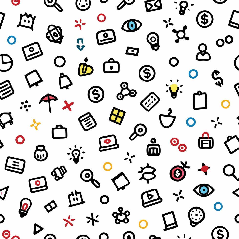 seamless pattern with icons and symbols on white backgrou white backgroundnd vector