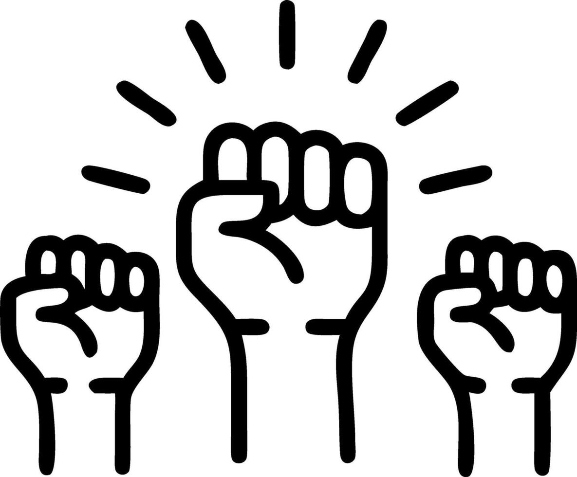 crowd protesters people raised fist fighting rights sunlight revolution protest concept concept as A crowd of protesters with fists raised under sunlight symbolizes unity activism Clean vector