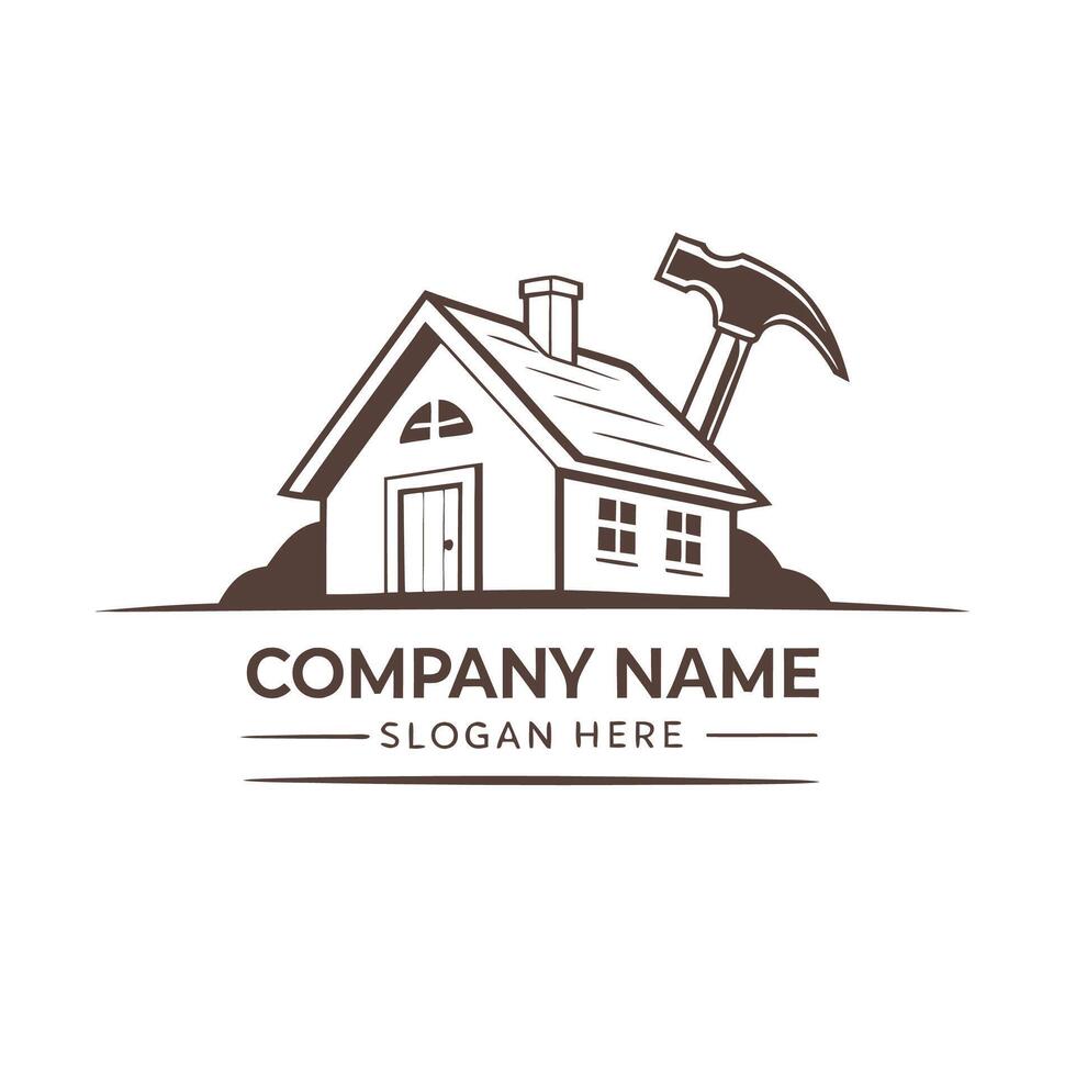 a house with a hammer and a hammer logo design white background vector