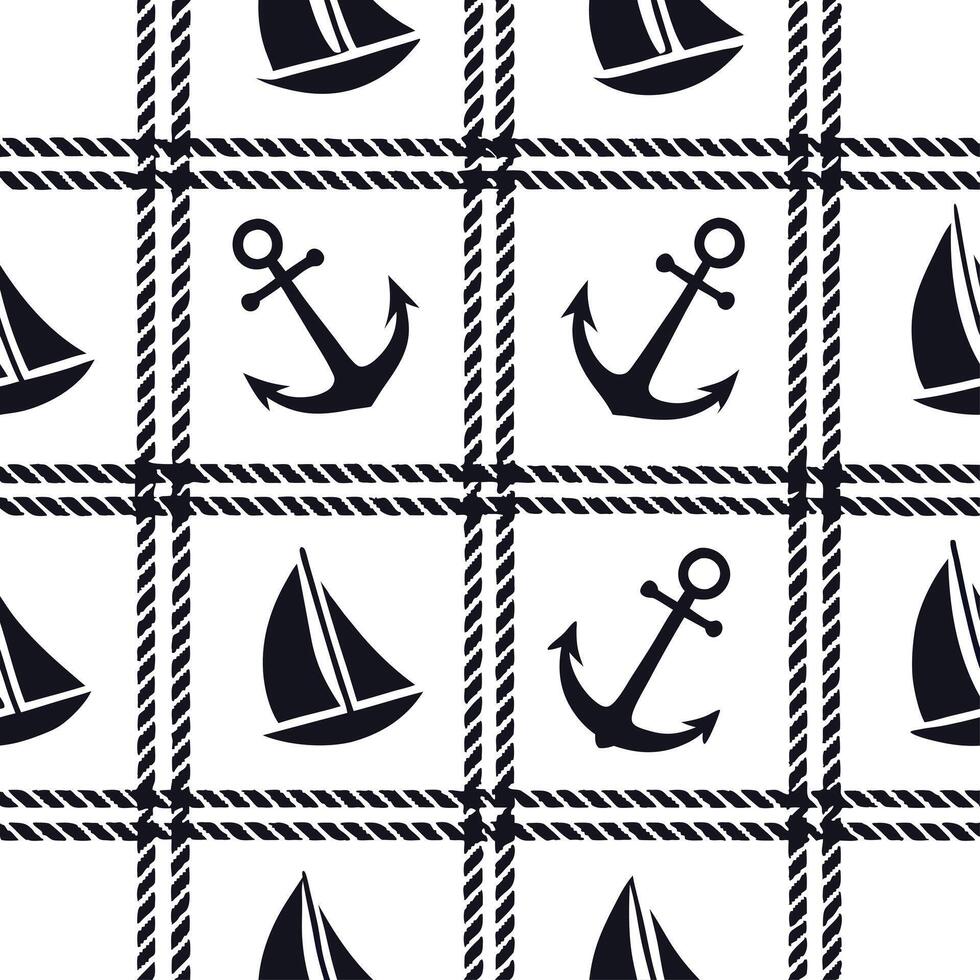Create a seamless pattern featuring tartan motifs with nautical elements in navy and white concept as Design a repeating pattern that blends traditional tartan designs with nautica Clean vector