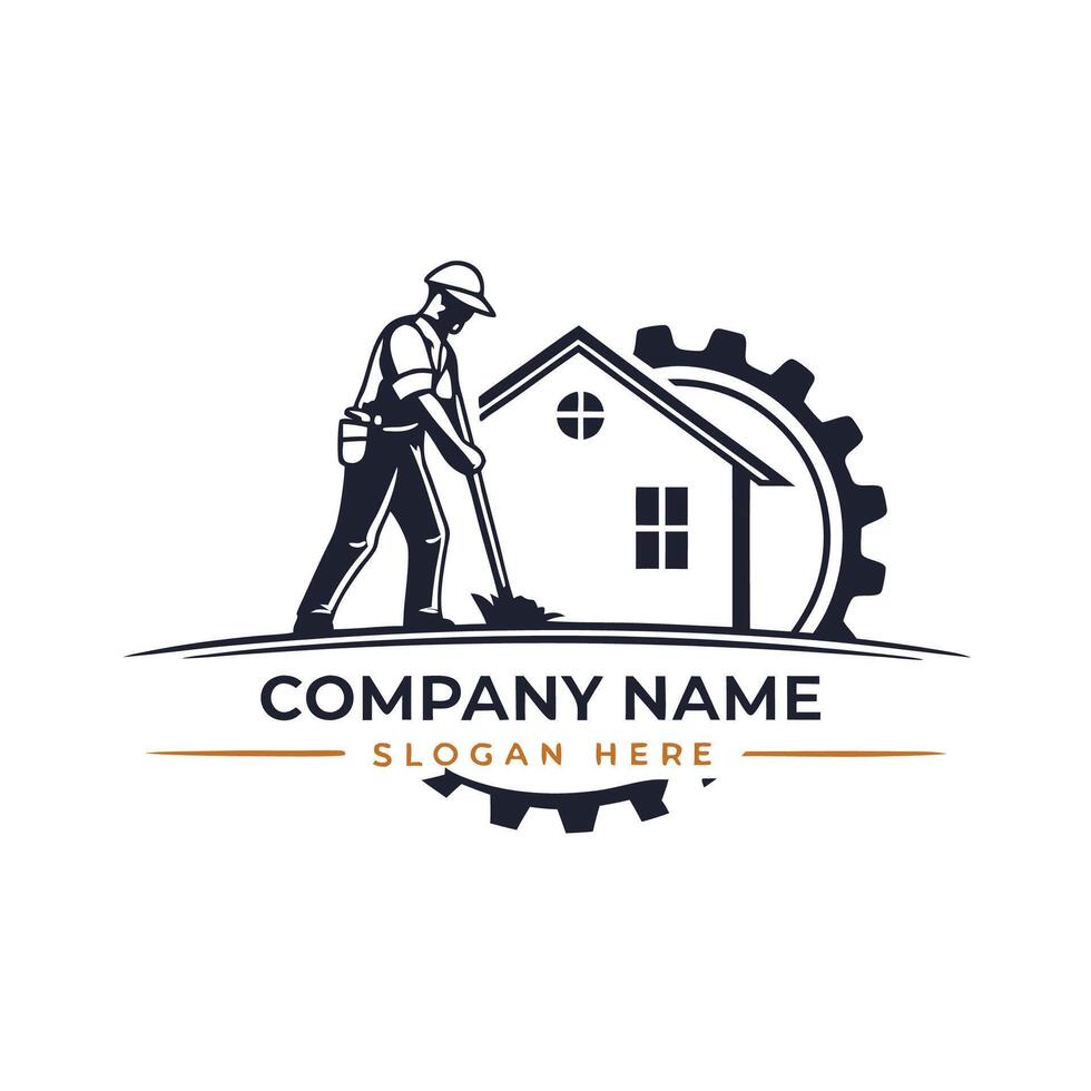 a man is working on a house logo design white background vector
