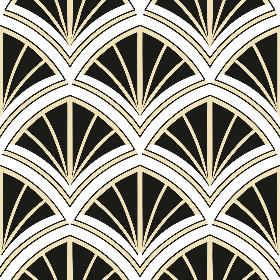 Create a seamless pattern featuring geometric Art Deco motifs in gold and black concept as Design a repeating pattern with bold geometric shapes capturing the elegance of Art Deco Clean vector