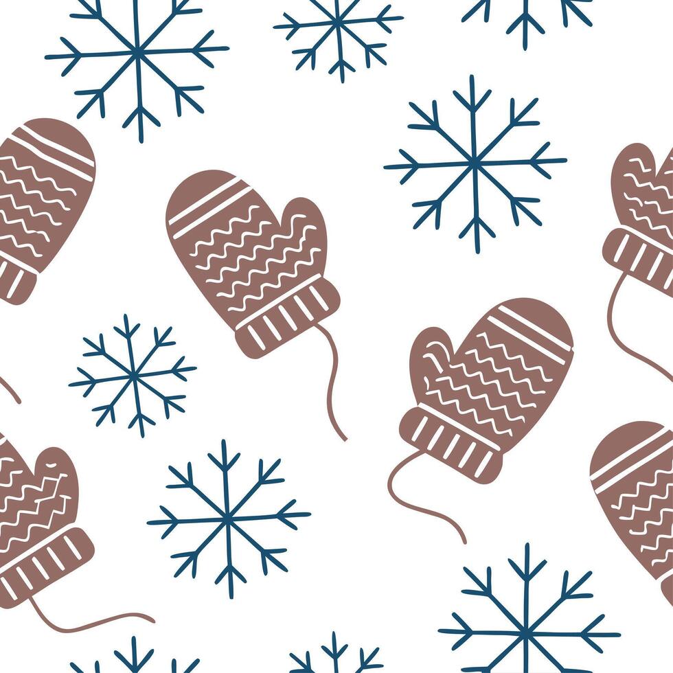 Cozy winter mittens and snowflake seamless tile pattern with warm textures and cool accents concept as Cozy mittens paired with snowflakes create a seamless tile pattern with warm Clean Set 2 vector