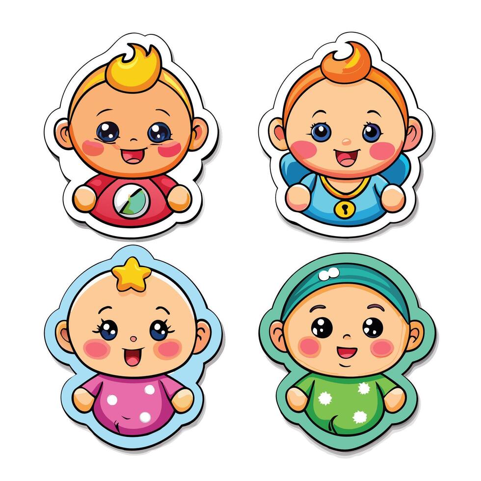 set of cute baby stickers white background vector