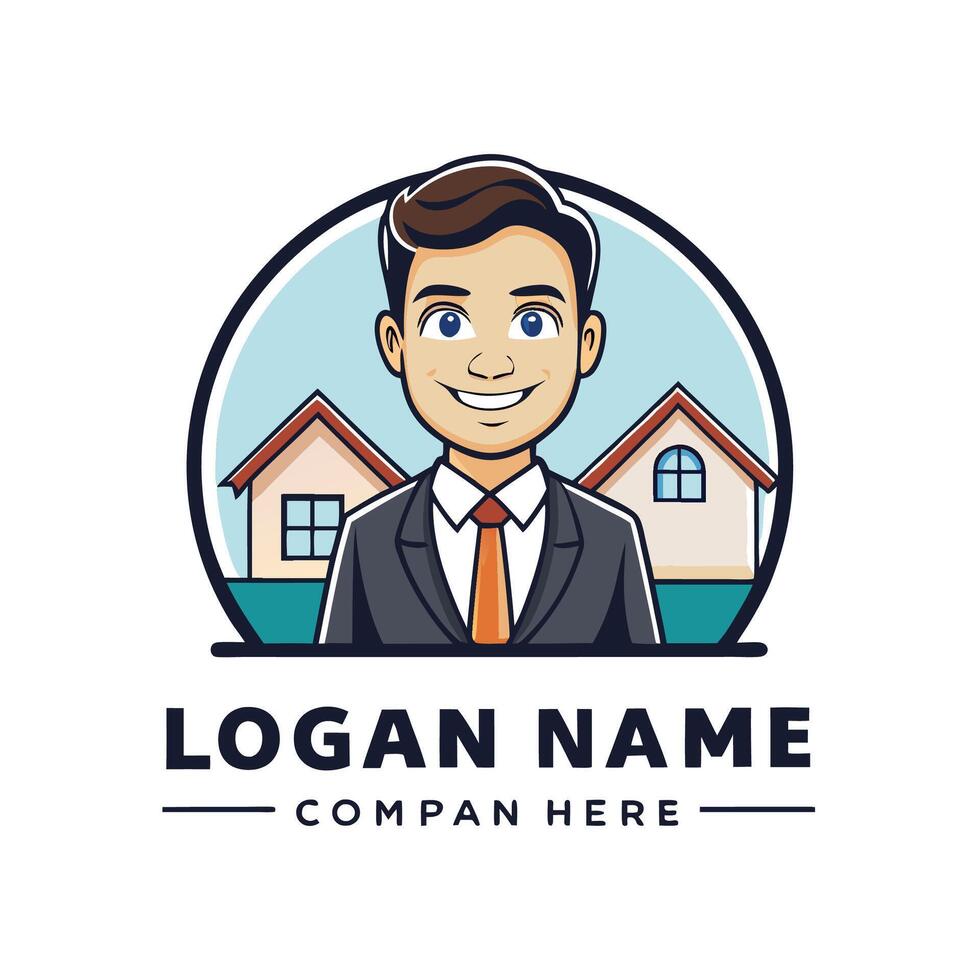 a man in a suit and tie is standing in front of a house, vector