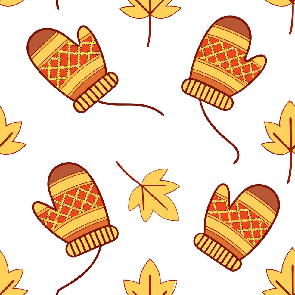Cozy knitted mittens seamless tile pattern with autumn colors and warm textures concept as Autumn colors and warm textures in cozy knitted mittens create a seamless tile pattern pe Clean vector