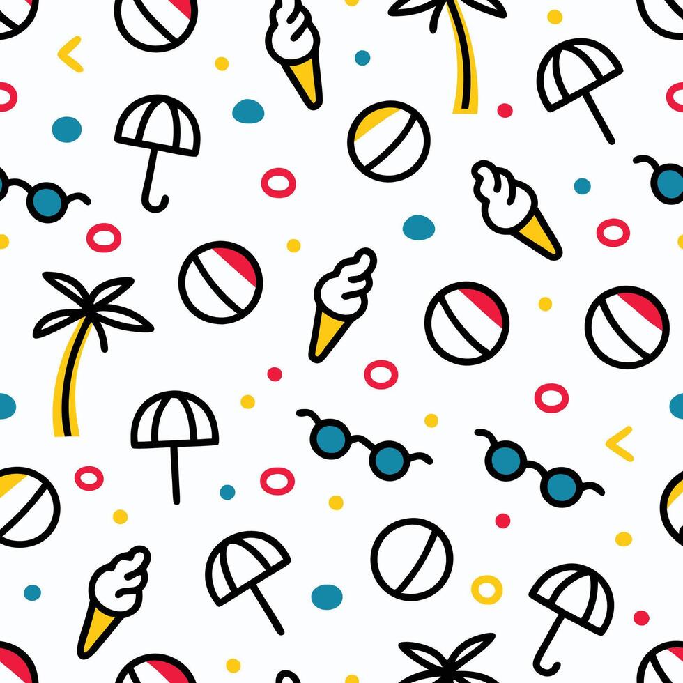 seamless pattern with beach and summer objects vector