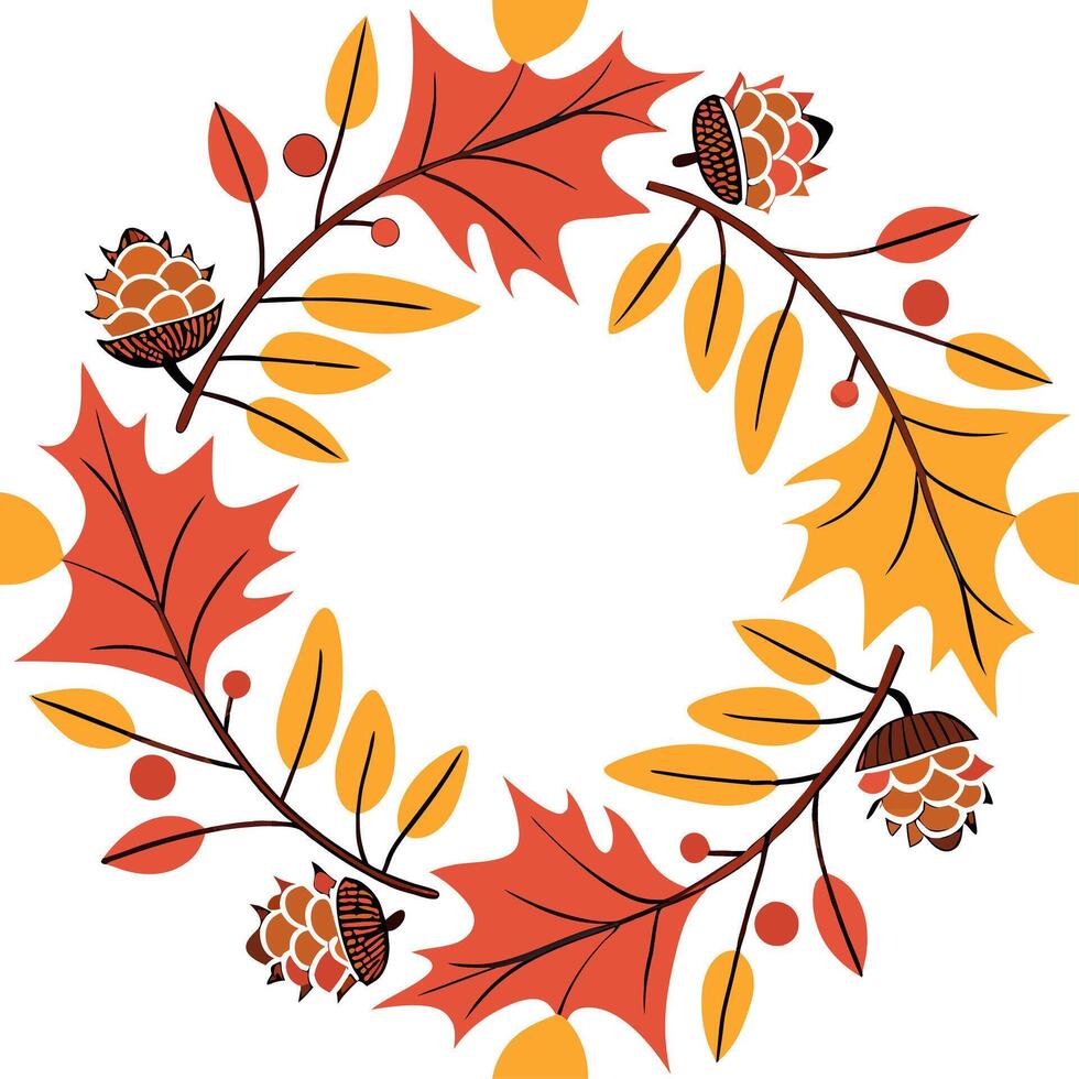 Cozy autumn wreath seamless tile pattern with colorful leaves and seasonal accents concept as Colorful autumn leaves and seasonal accents create a cozy autumn wreath seamless tile Clean vector