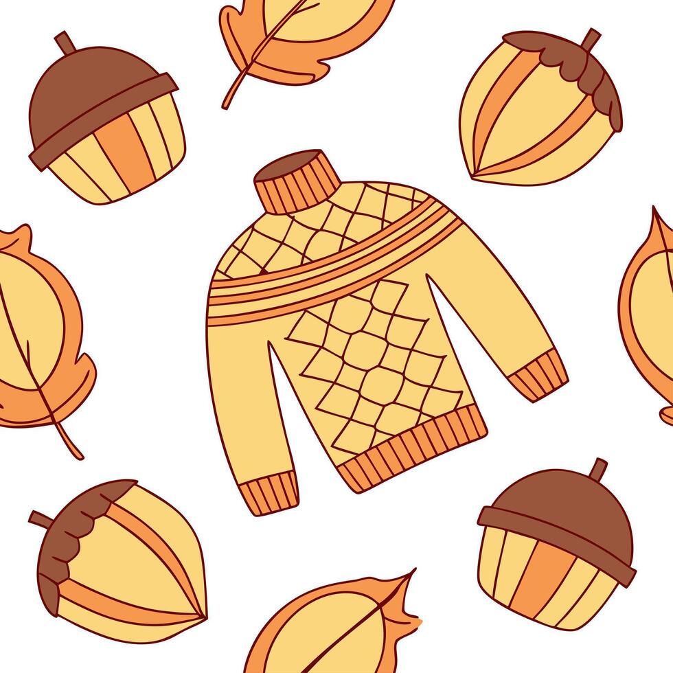 Cozy autumn sweater seamless tile pattern with warm colors and textured knits concept as Warm colored textured knits create a cozy autumn sweater seamless tile pattern perfect for Clean vector