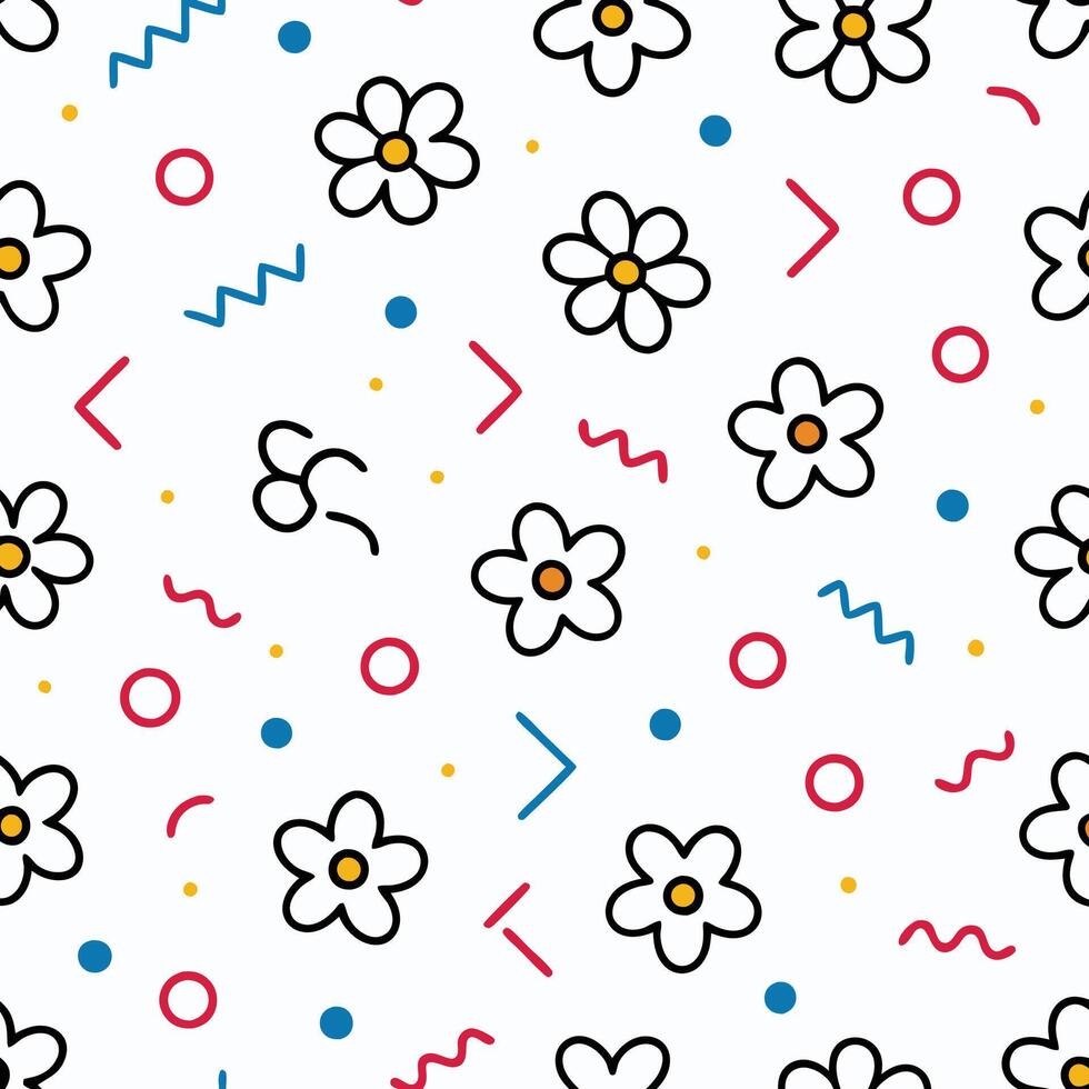 a pattern with flowers and geometric shapes vector