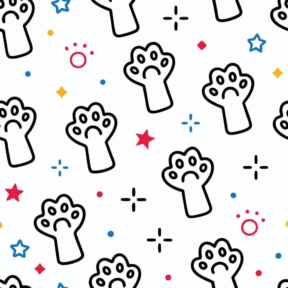 a pattern with paw prints and stars vector