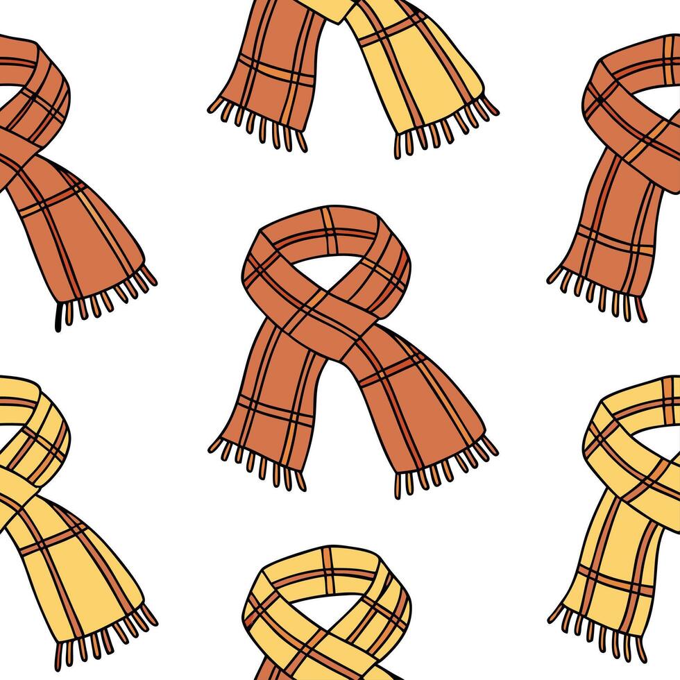 Cozy autumn scarves seamless tile pattern with warm colors and plaid designs concept as Warm colors and plaid patterns create cozy autumn scarves in a seamless tile pattern for fal Clean vector