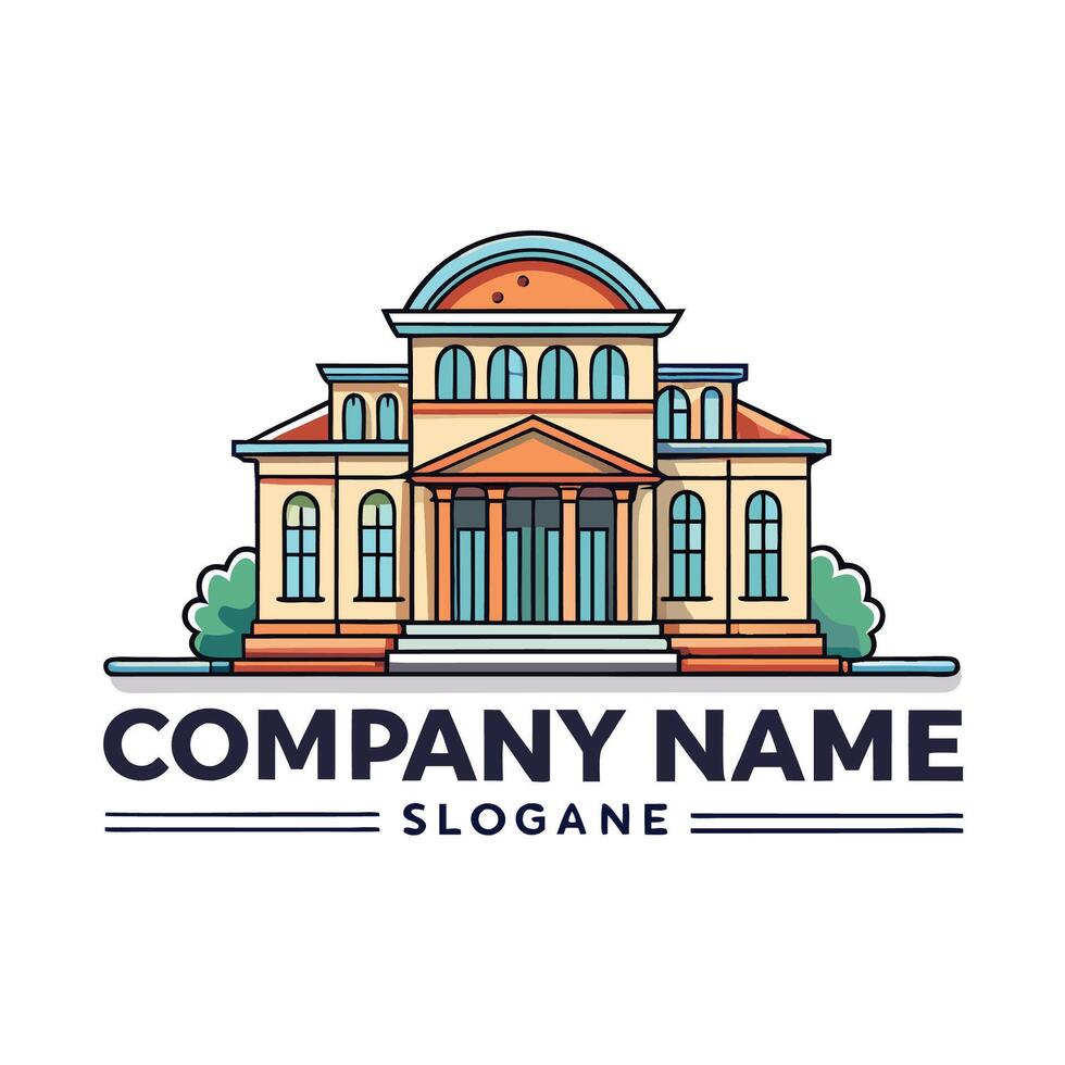 a building with a large front and a large front door vector