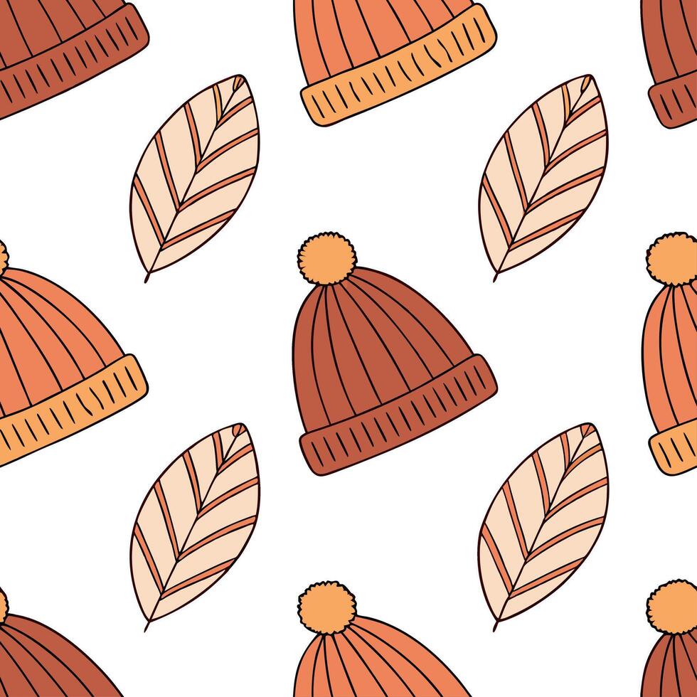 Cozy autumn knit hats seamless tile pattern with warm colors and textured details concept as Warm colored knitted hats with textured details create a cozy autumn knit hats seamless Clean vector