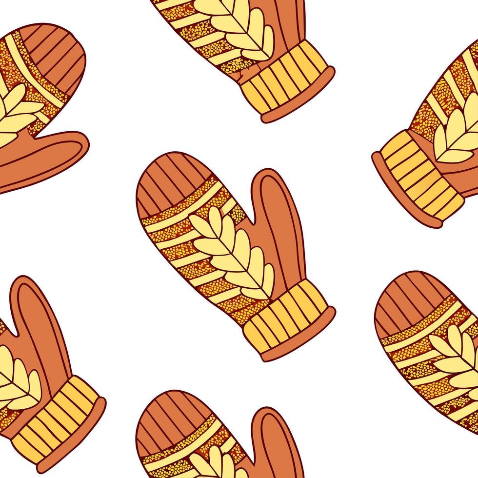 Cozy autumn knit gloves seamless tile pattern with warm colors and textured details concept as Warm colored knitted gloves with textured details create a cozy autumn knit gloves se Clean vector