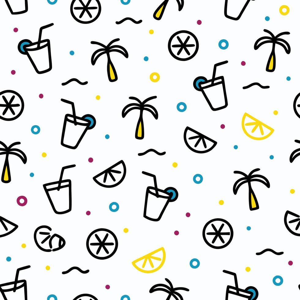 a pattern with drinks and palm trees vector