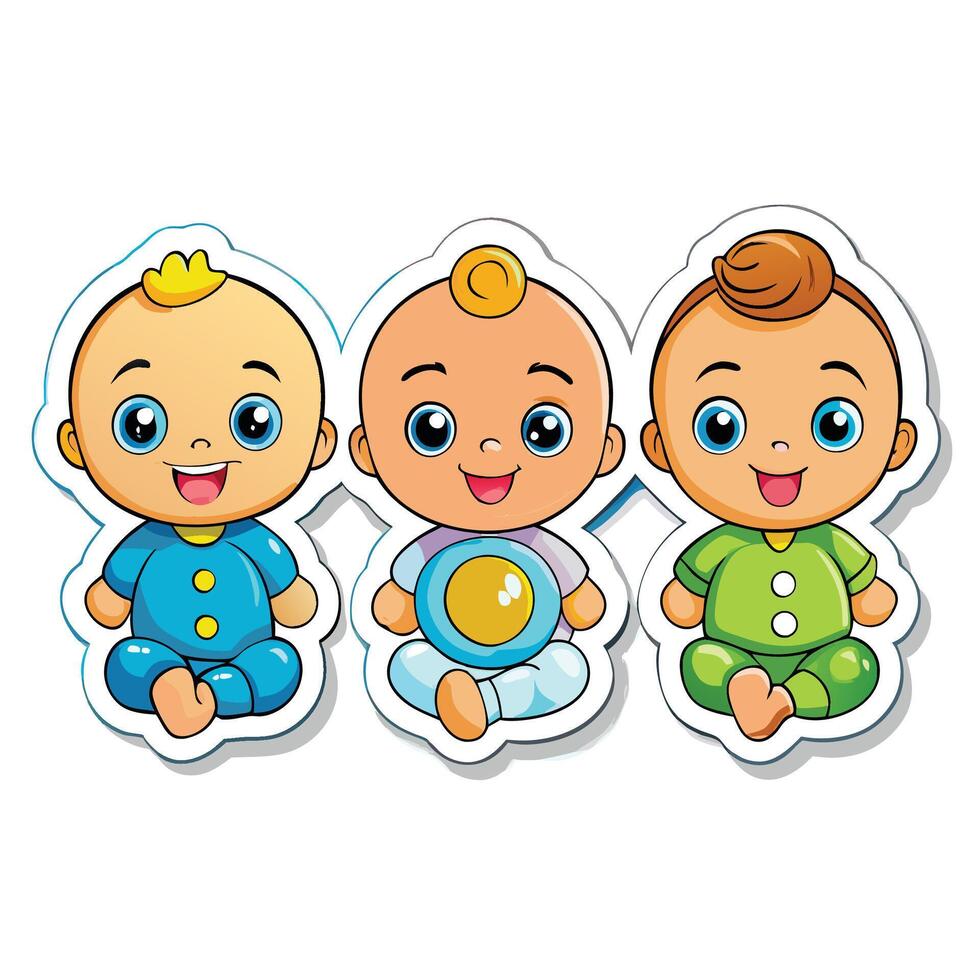 stickers of three baby boys white background vector