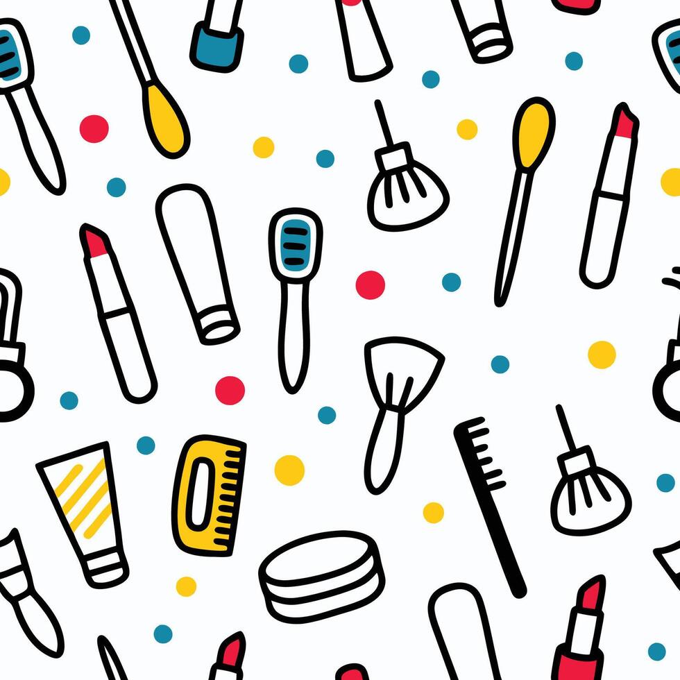 seamless pattern with cosmetic items vector
