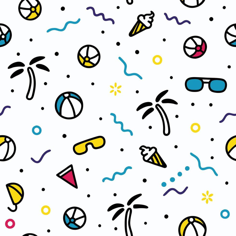 seamless pattern with beach balls, sunglasses and vector
