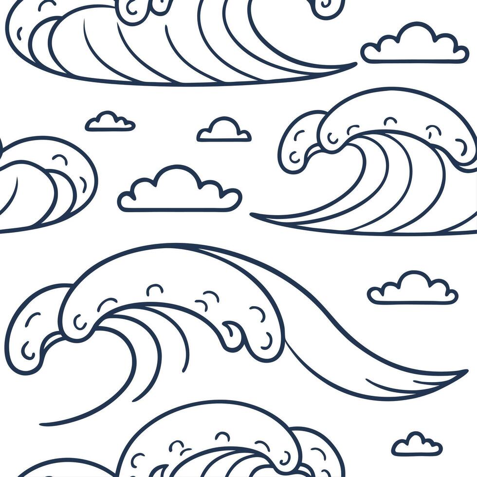 Cool ocean breeze seamless tile pattern with soft waves light clouds and refreshing summer air concept as Soft waves and light clouds combine in this seamless tile pattern evoking Clean vector