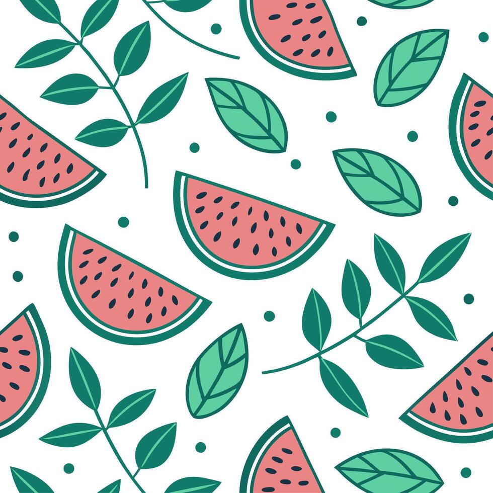 Cool and refreshing watermelon mint seamless tile pattern with a splash of green and pink hues concept as Watermelon and mint combine for a refreshing seamless tile pattern with co Clean vector