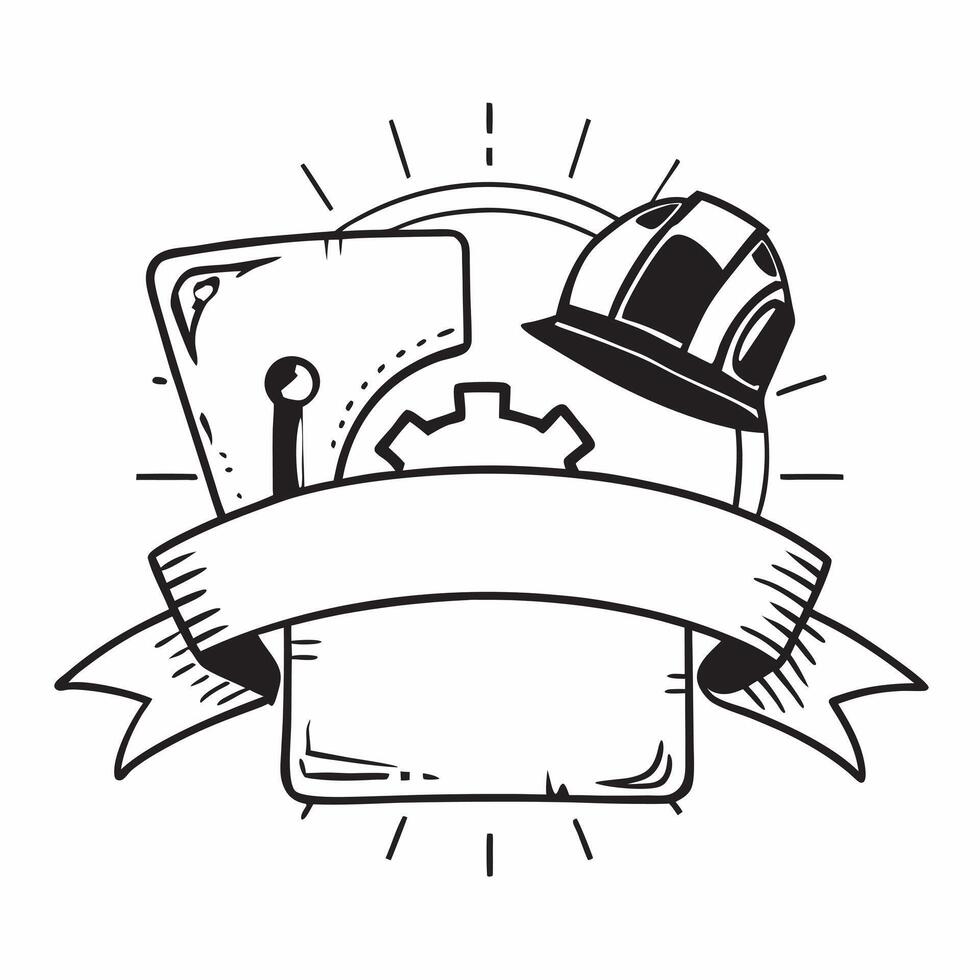 Construction Helmet and Blueprints Border with Honoring Labor Day Wording concept as A striking border frame featuring a construction helmet and blueprints symbols of construction Clean Set 7 vector