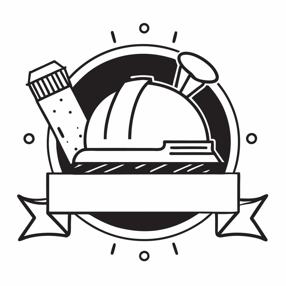Construction Helmet and Blueprints Border with Honoring Labor Day Wording concept as A striking border frame featuring a construction helmet and blueprints symbols of construction Clean vector