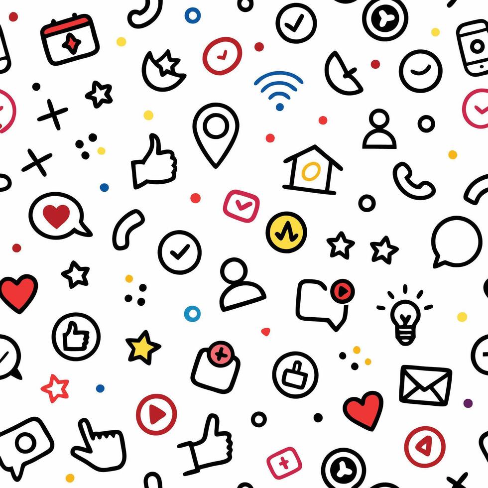 social media icons seamless pattern white background vector