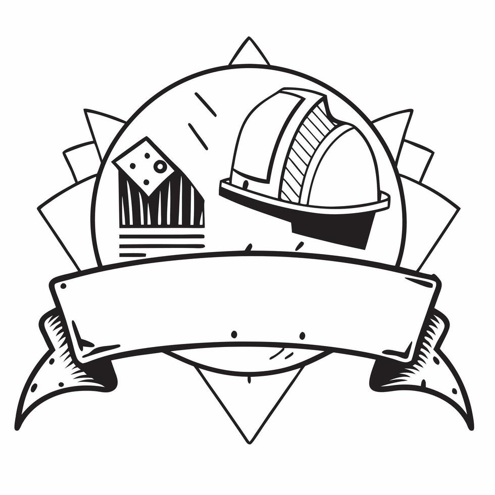 Construction Helmet and Blueprints Border with Honoring Labor Day Wording concept as A striking border frame featuring a construction helmet and blueprints symbols of construction Clean Set 2 vector
