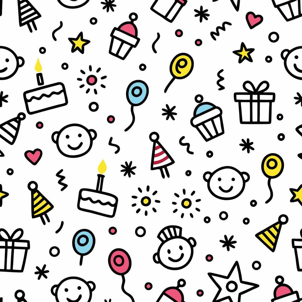 seamless pattern with birthday party icons white background vector