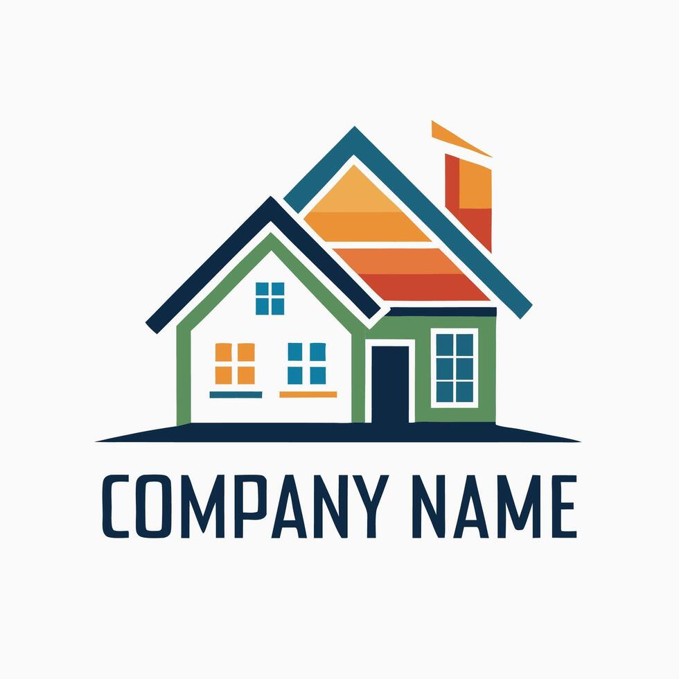 a house logo with a chimney and roof white background vector
