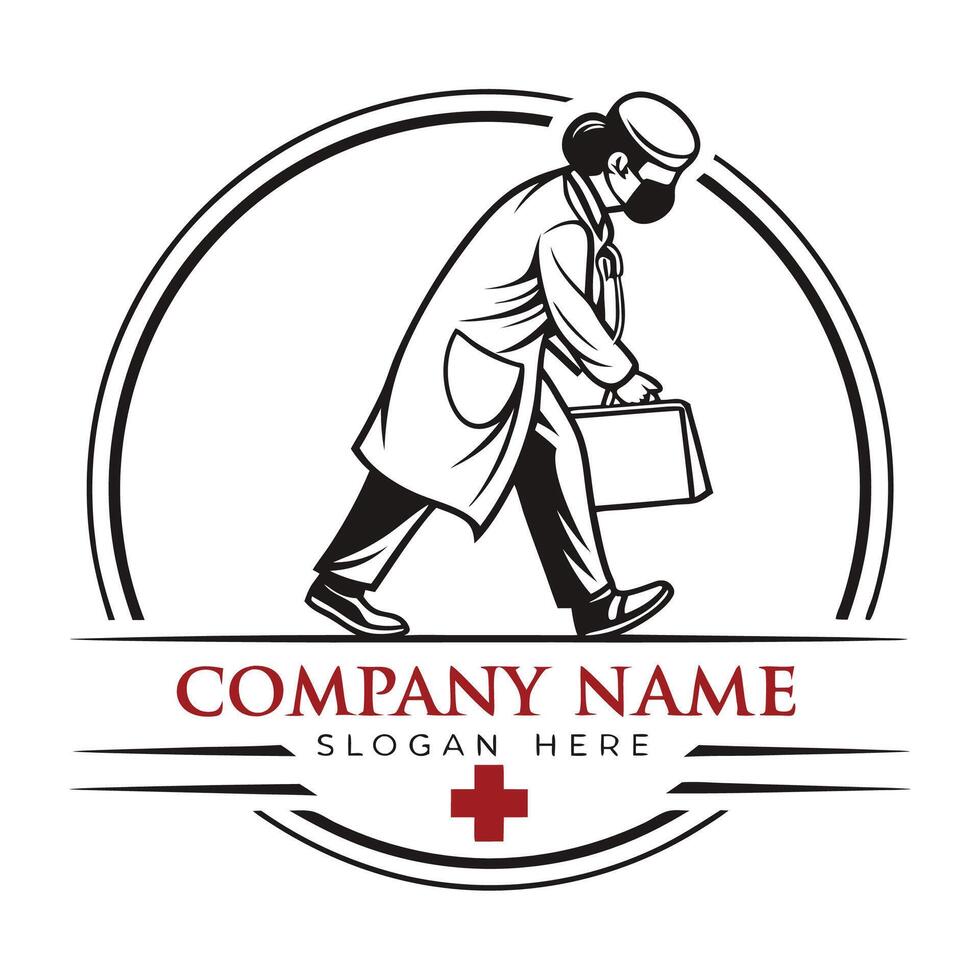 a doctor with a briefcase and a red cross on his chest white background vector