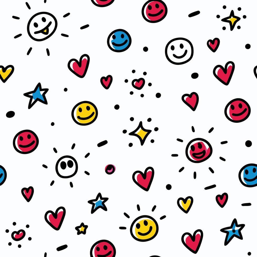 smiley faces and hearts are on a white background white background vector