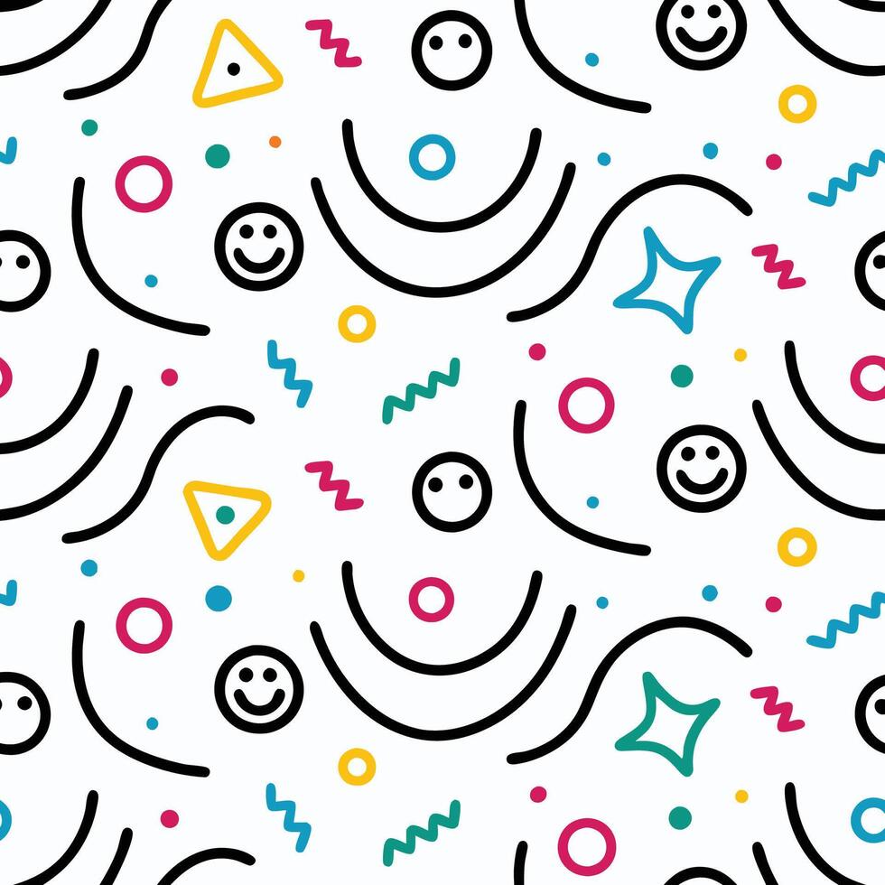 seamless pattern with colorful smiley faces white background vector