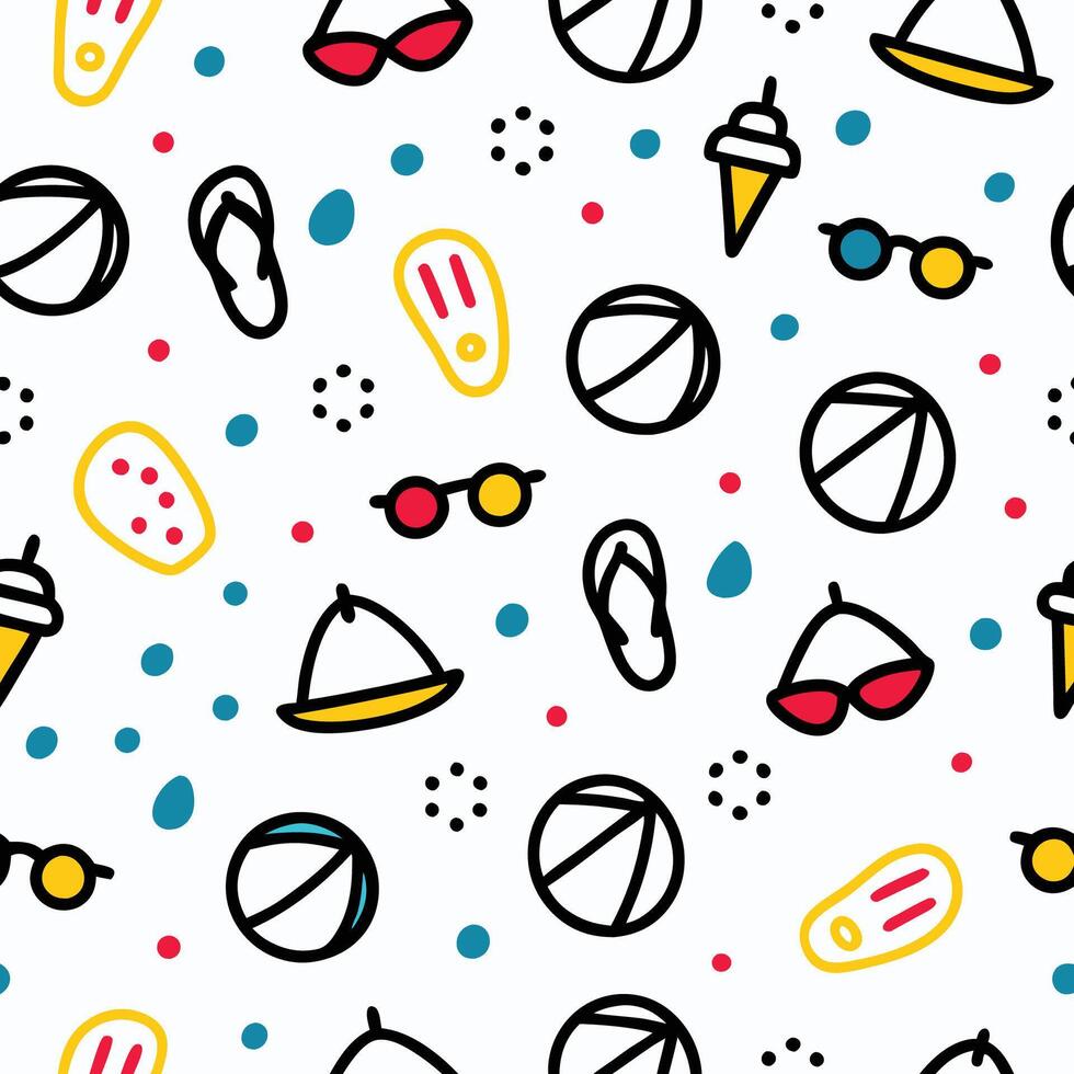 seamless pattern with beach ball, sunglasses, and other items vector