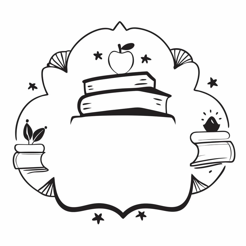 Classroom Chalkboard Border with Books and Back to School Wording concept as A charming border frame featuring a classroom chalkboard stacks of books and apples The words Back to Clean Set 3 vector