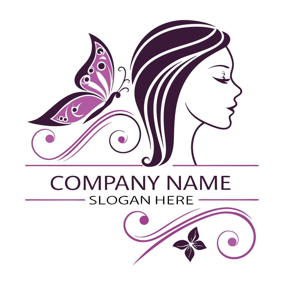 beauty salon logo template with butterfly illustration white background vector
