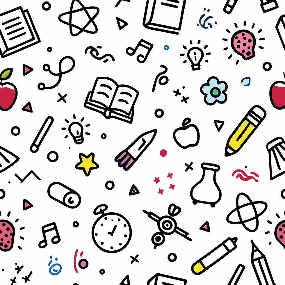 back to school seamless pattern school supplies white background vector