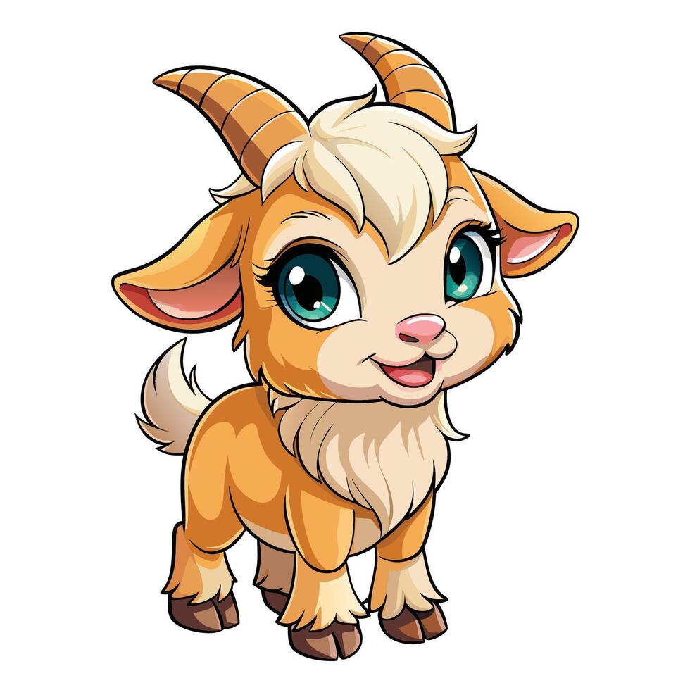 cartoon goat with big and horns white background vector