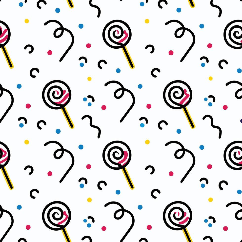 lollipop pattern with confetti and candy white background vector