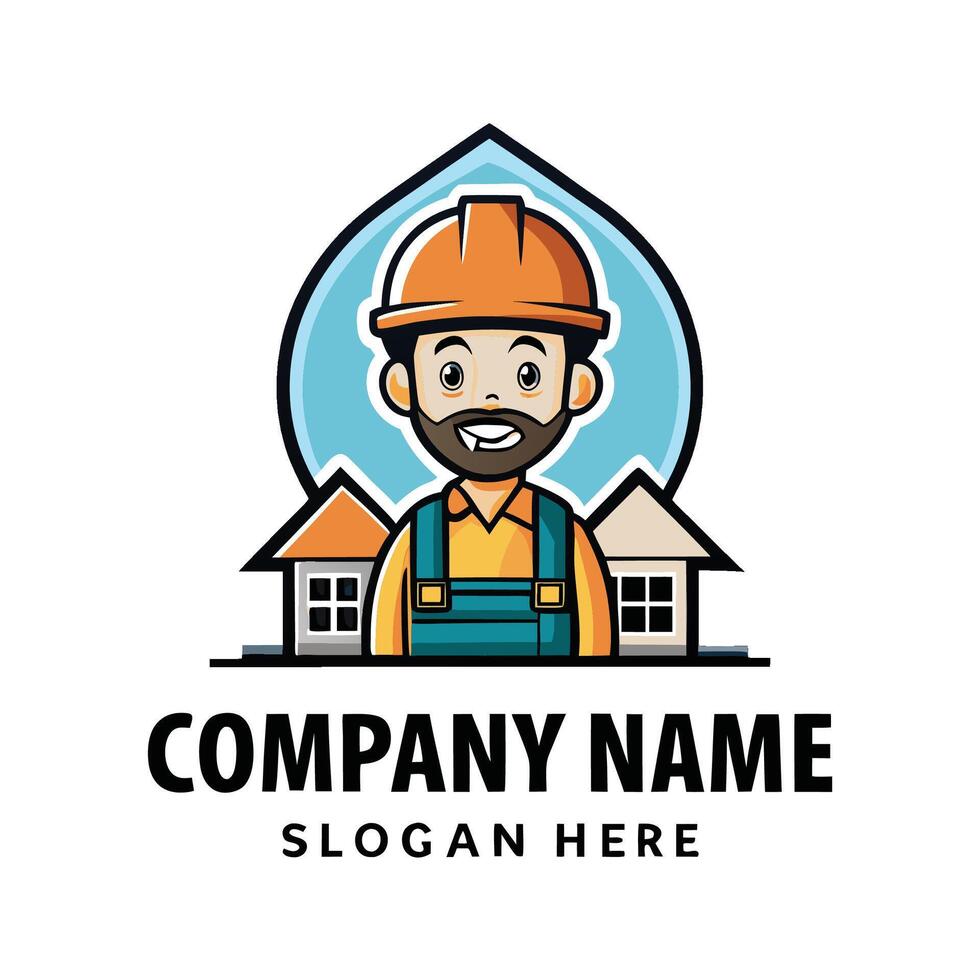 a man in a hard hat and overalls with a house in the backgro white backgroundund vector