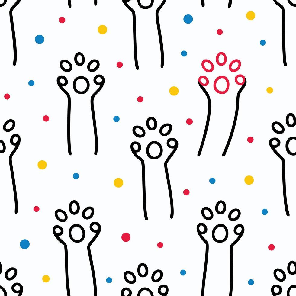 a seamless pattern with paw prints and dots white background vector
