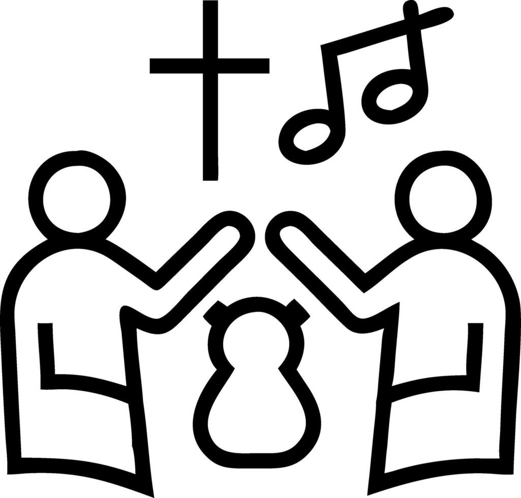 Christian family holding hands praying with Holy Bible playing guitar to sing worship thanksgiving praise seeking Gods blessings belief sharing the gospel concept as Christian fam Clean vector