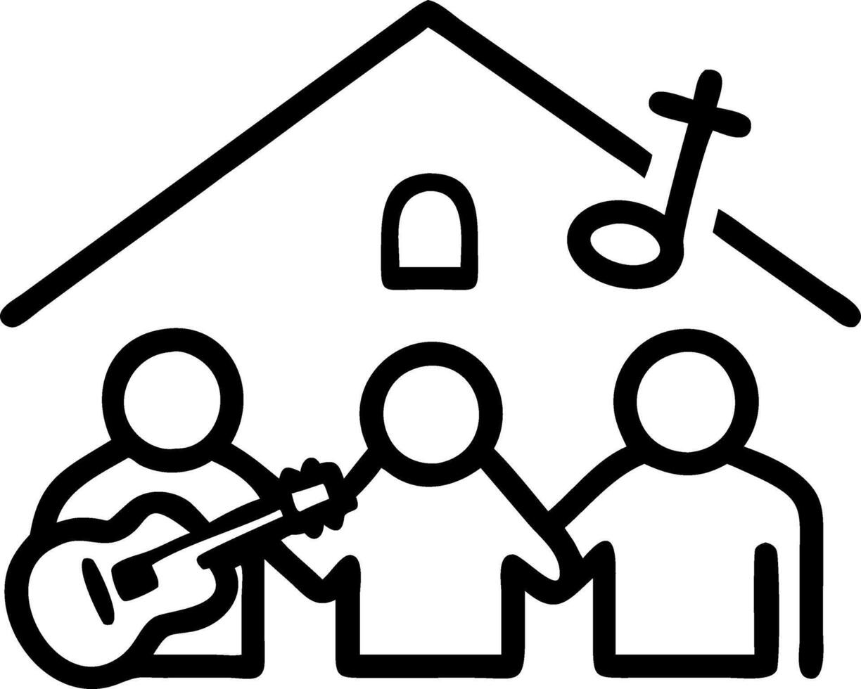 Christian family worship God in home with playing guitar and holding holy bible Group Christianity people reading bible together Concept of wisdom religion reading imagination c Clean vector