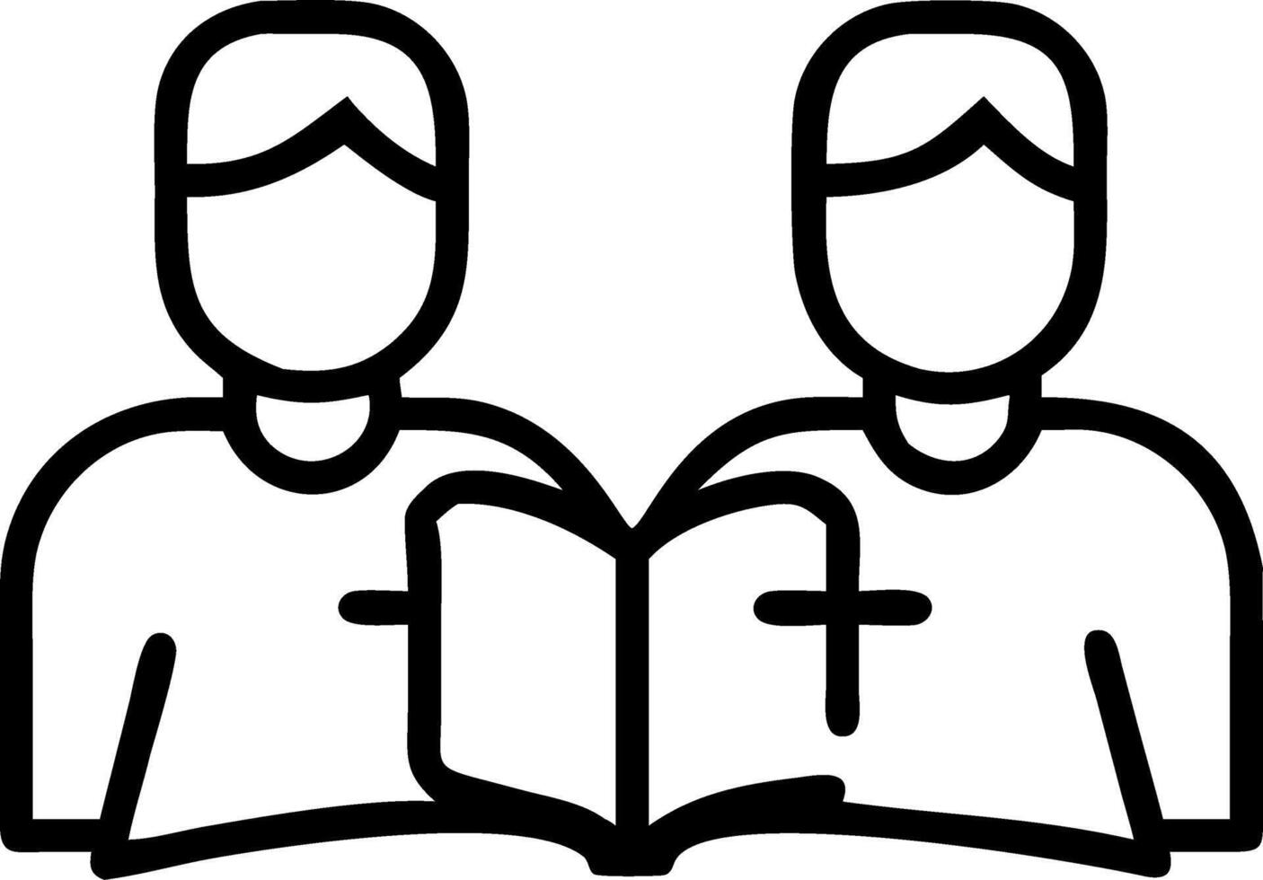 Christian couple or group reading studying the Bible together and praying at home or Sunday school at church Concept studying the word of God concept as Christian couple or group Clean vector