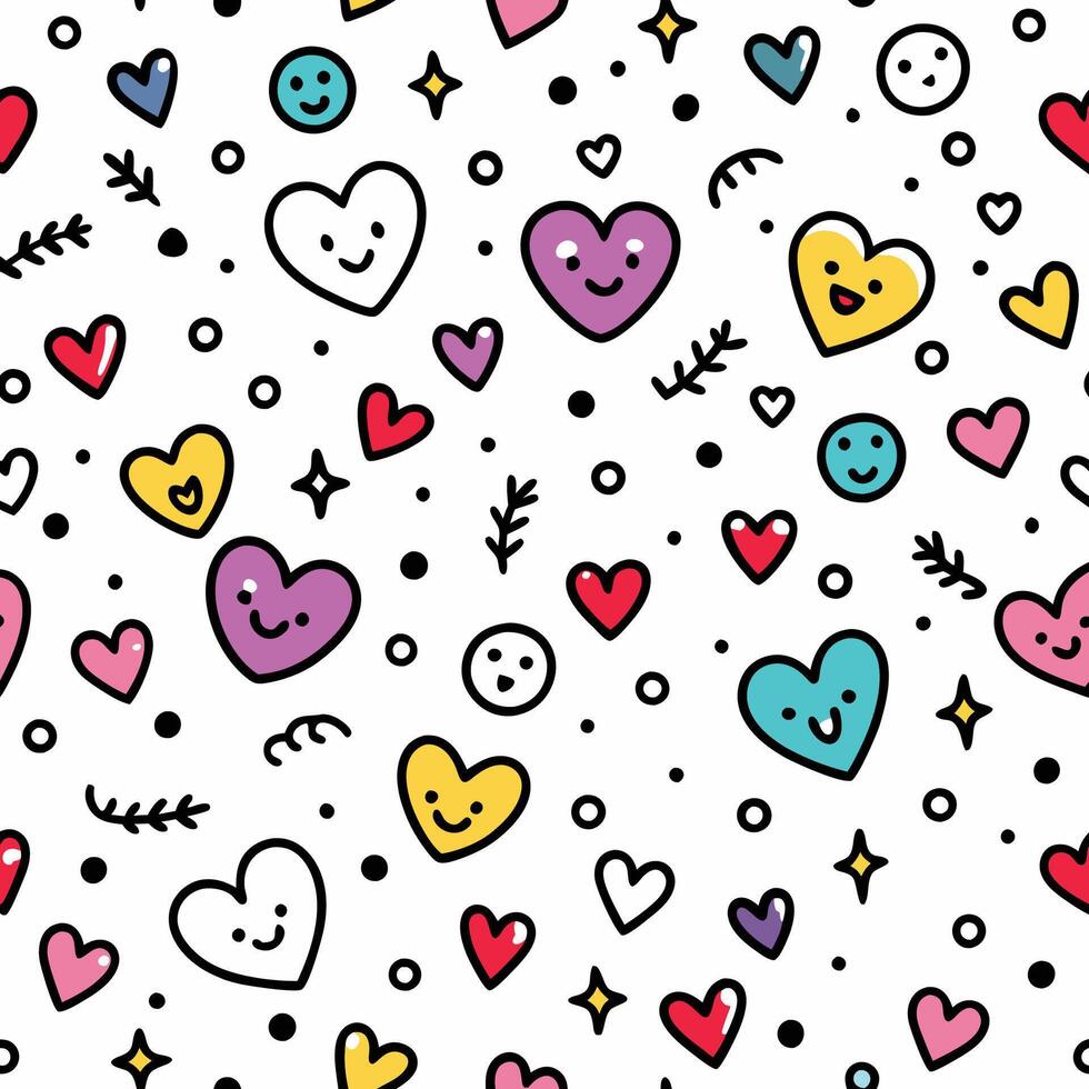 seamless pattern with cute hearts and stars white background vector