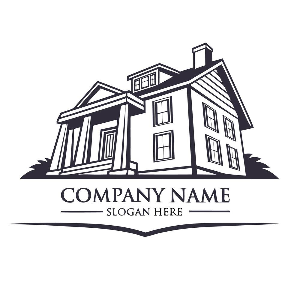 a house logo with a front porch and a porch white background vector